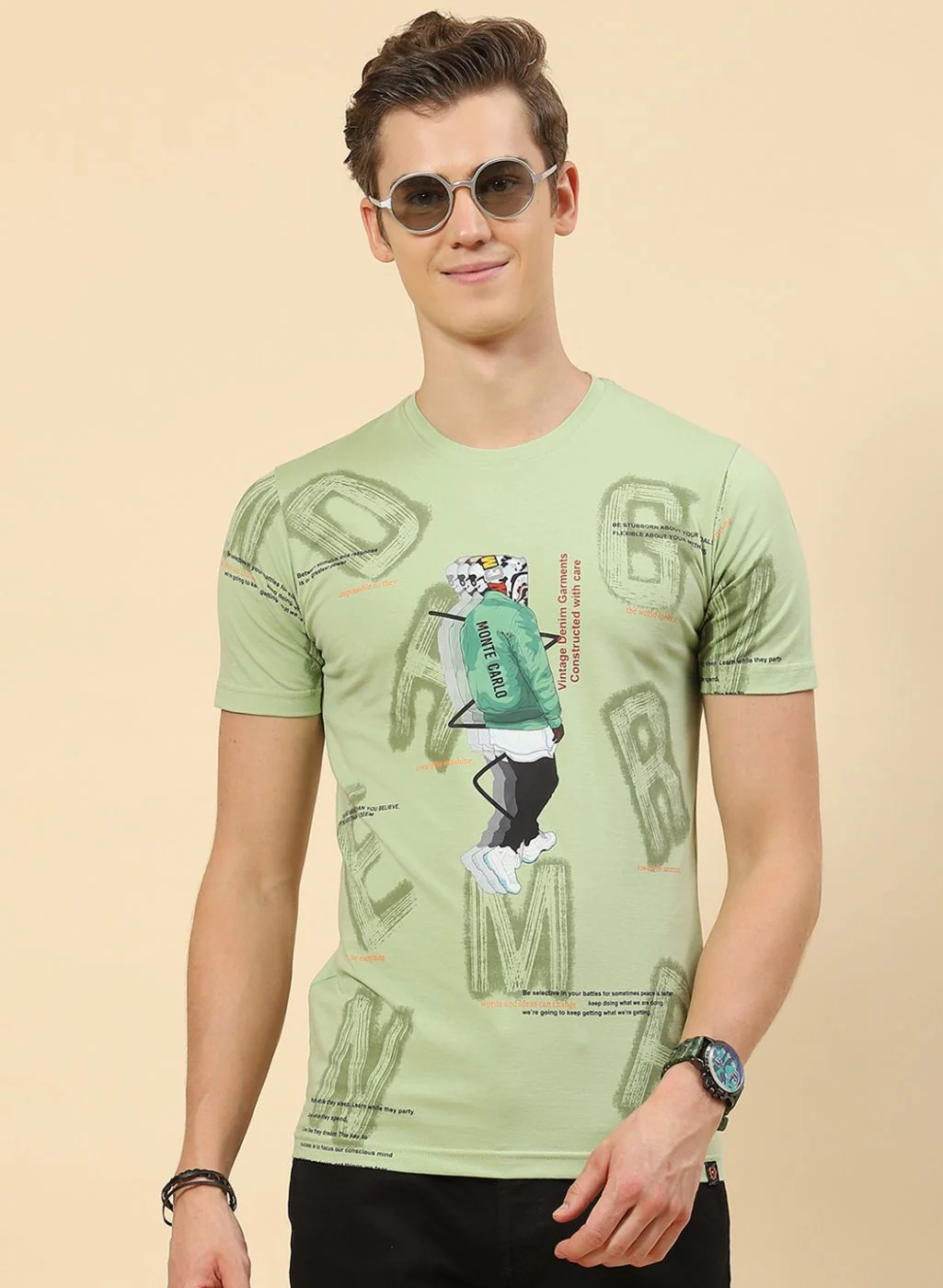 Men Green Printed T-Shirt - Image 2