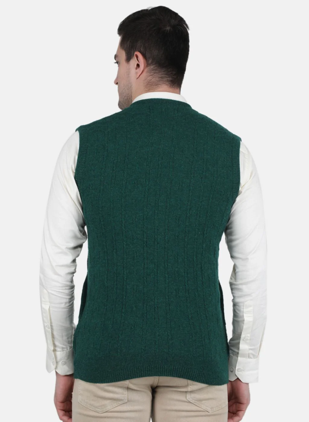 Men Green Self Design Cardigan - Image 3