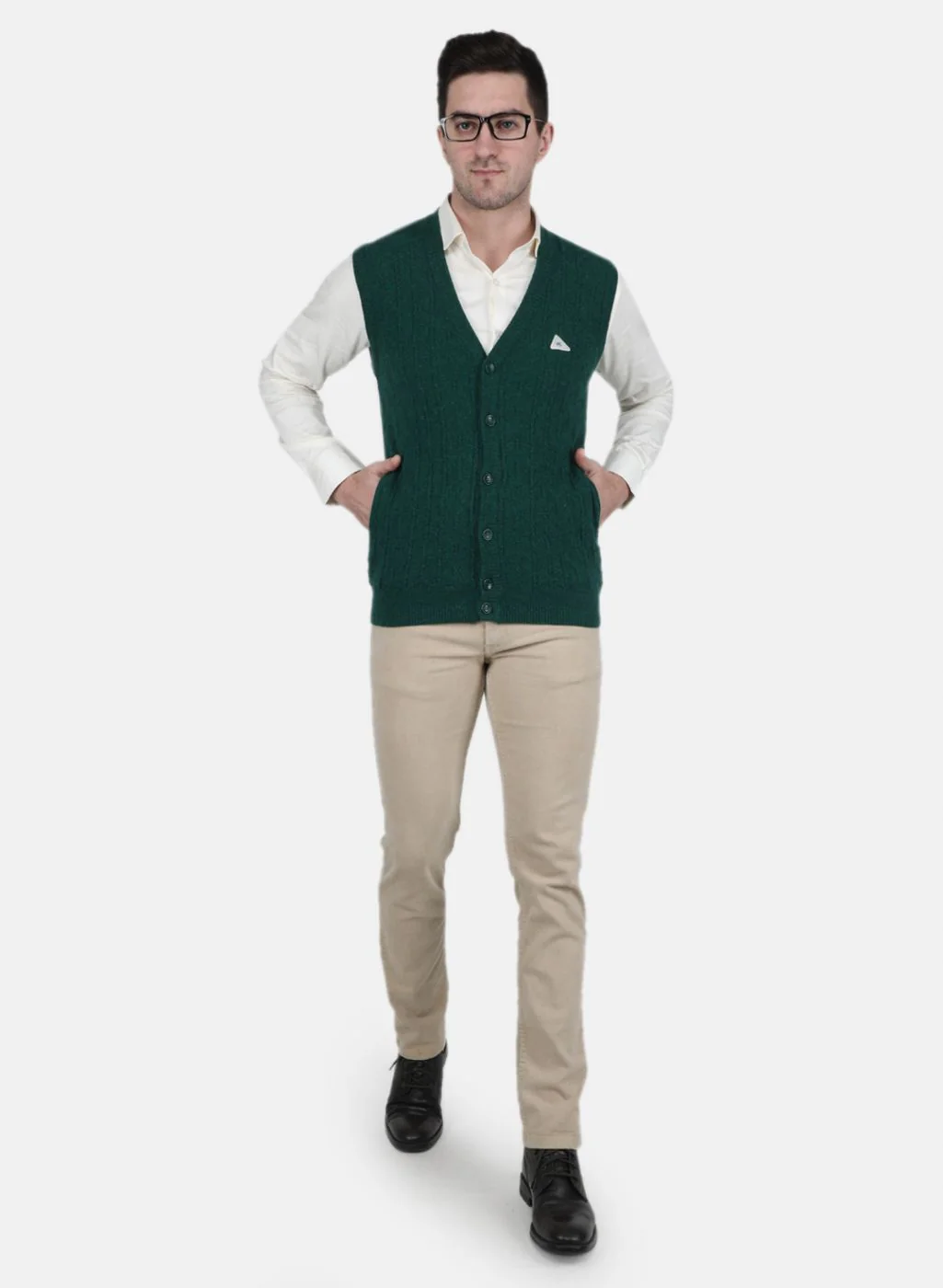 Men Green Self Design Cardigan - Image 4