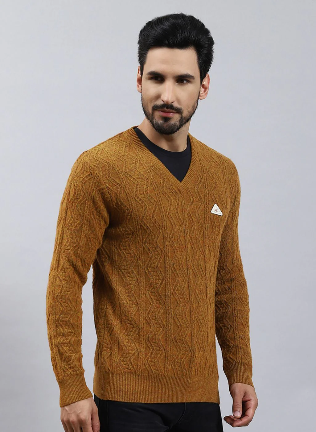 Men Brown Self Design Lamb wool Pullover - Image 4