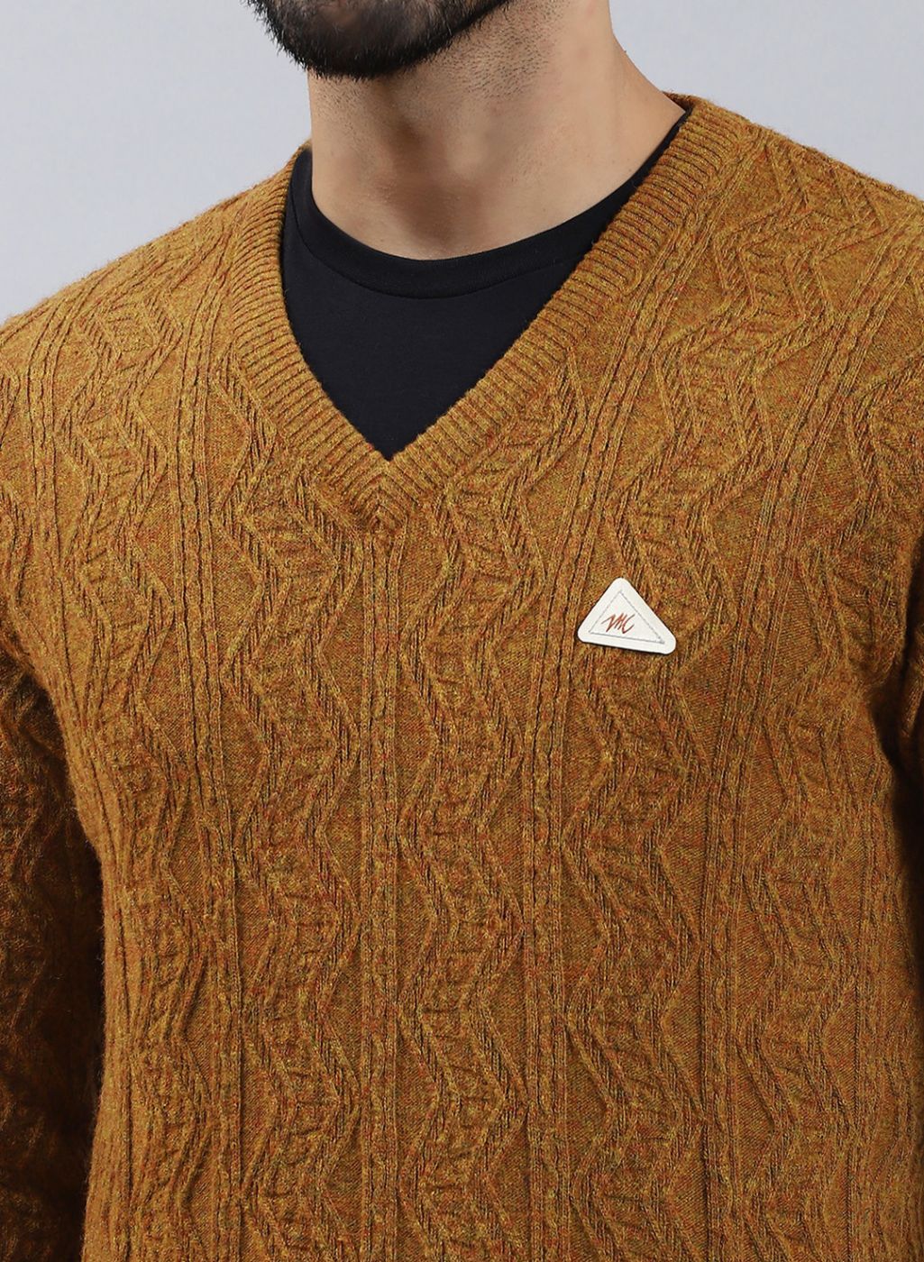 Men Brown Self Design Lamb wool Pullover - Image 6