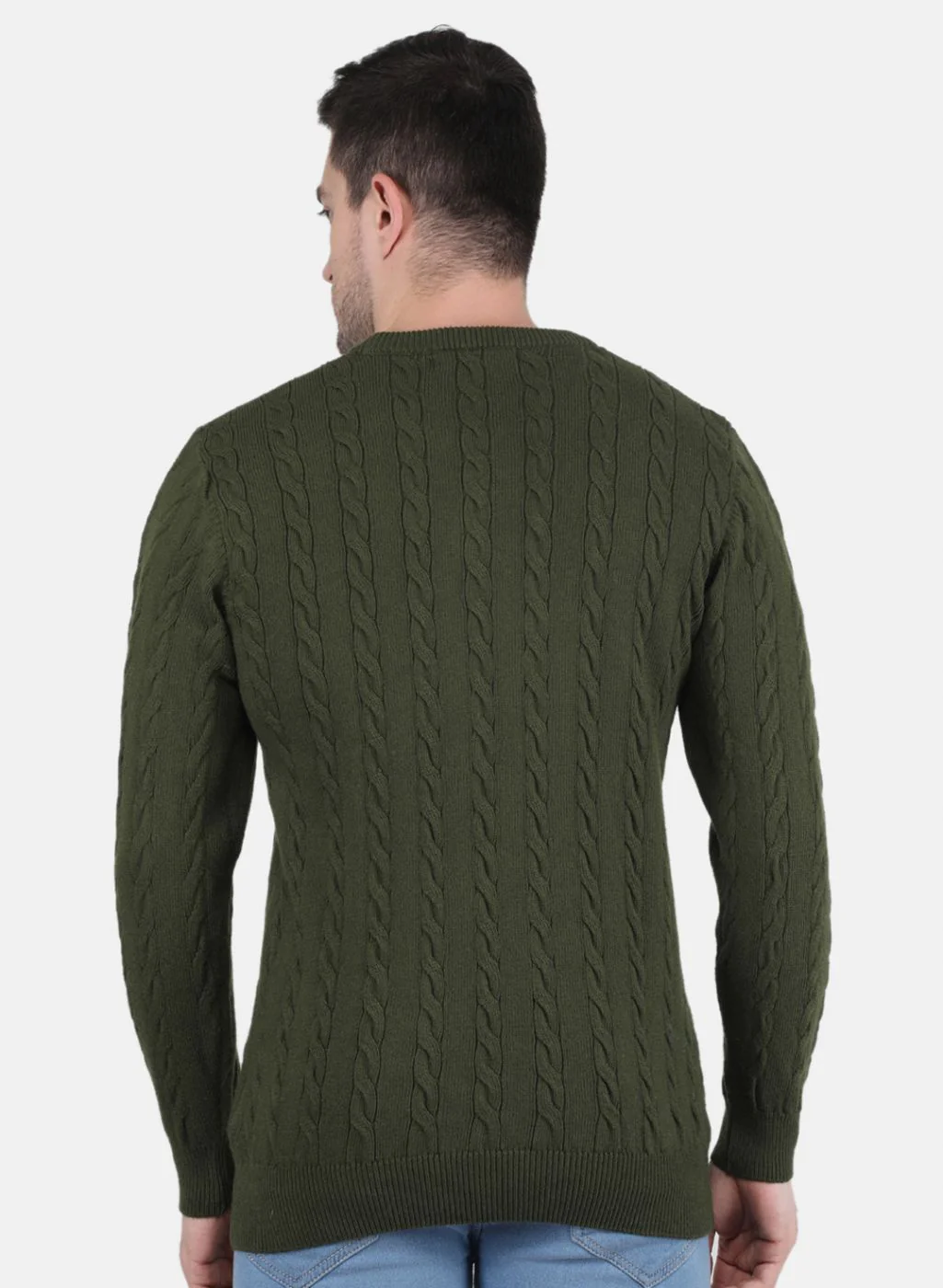 Men Green Self Design Pullover - Image 3