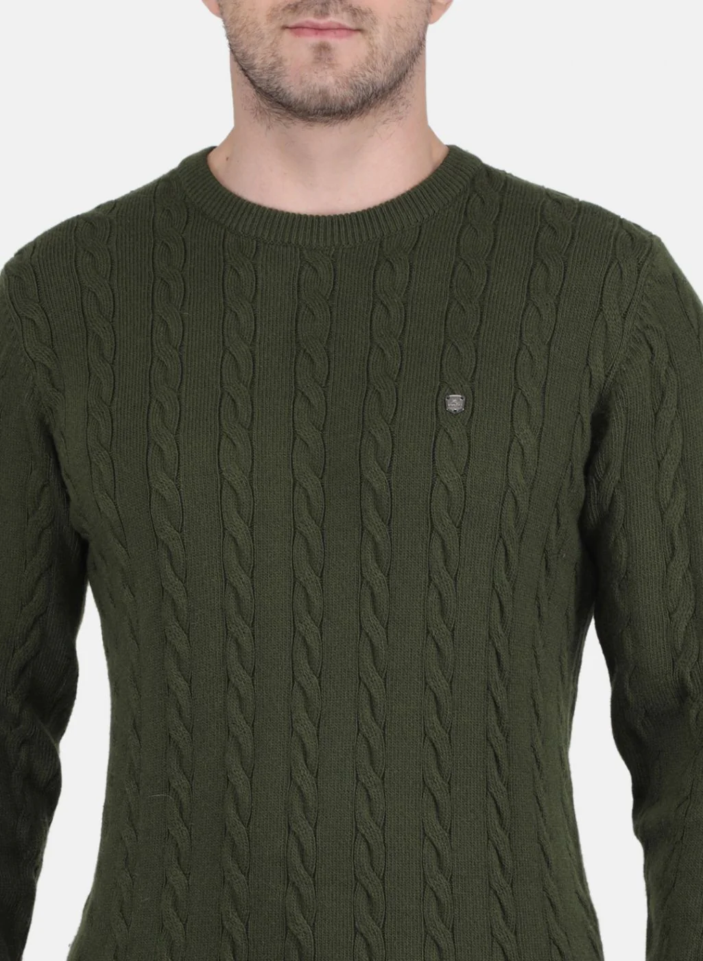 Men Green Self Design Pullover - Image 5