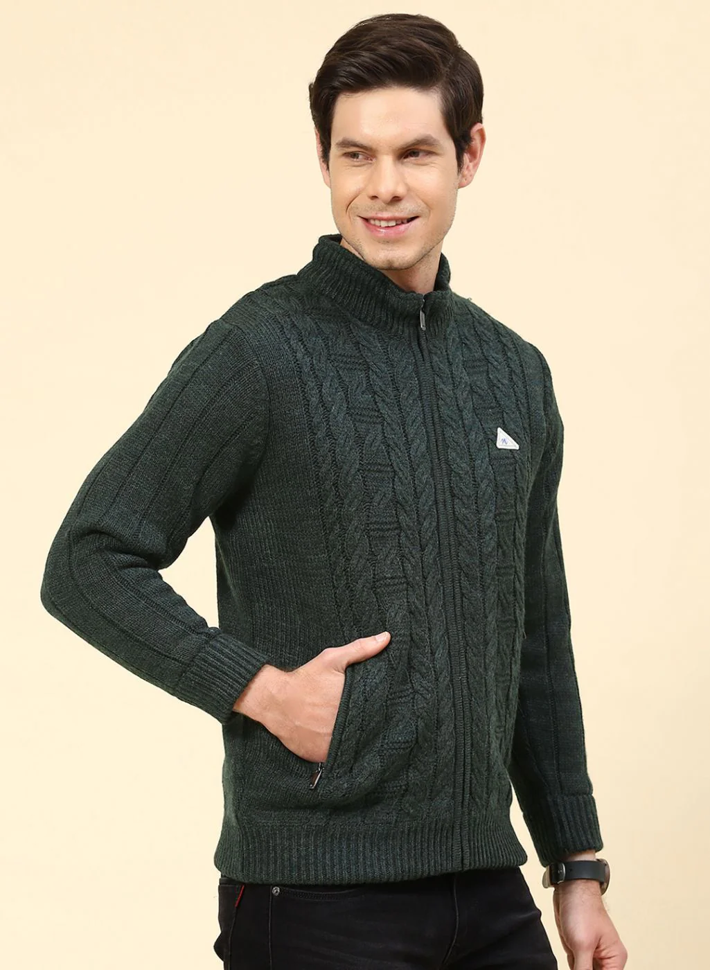 Men Green Self Design Wool blend Jacket - Image 4