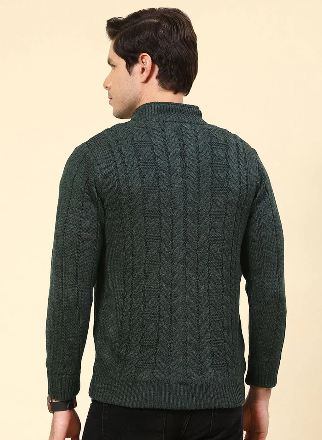 Men Green Self Design Wool blend Jacket - Image 5