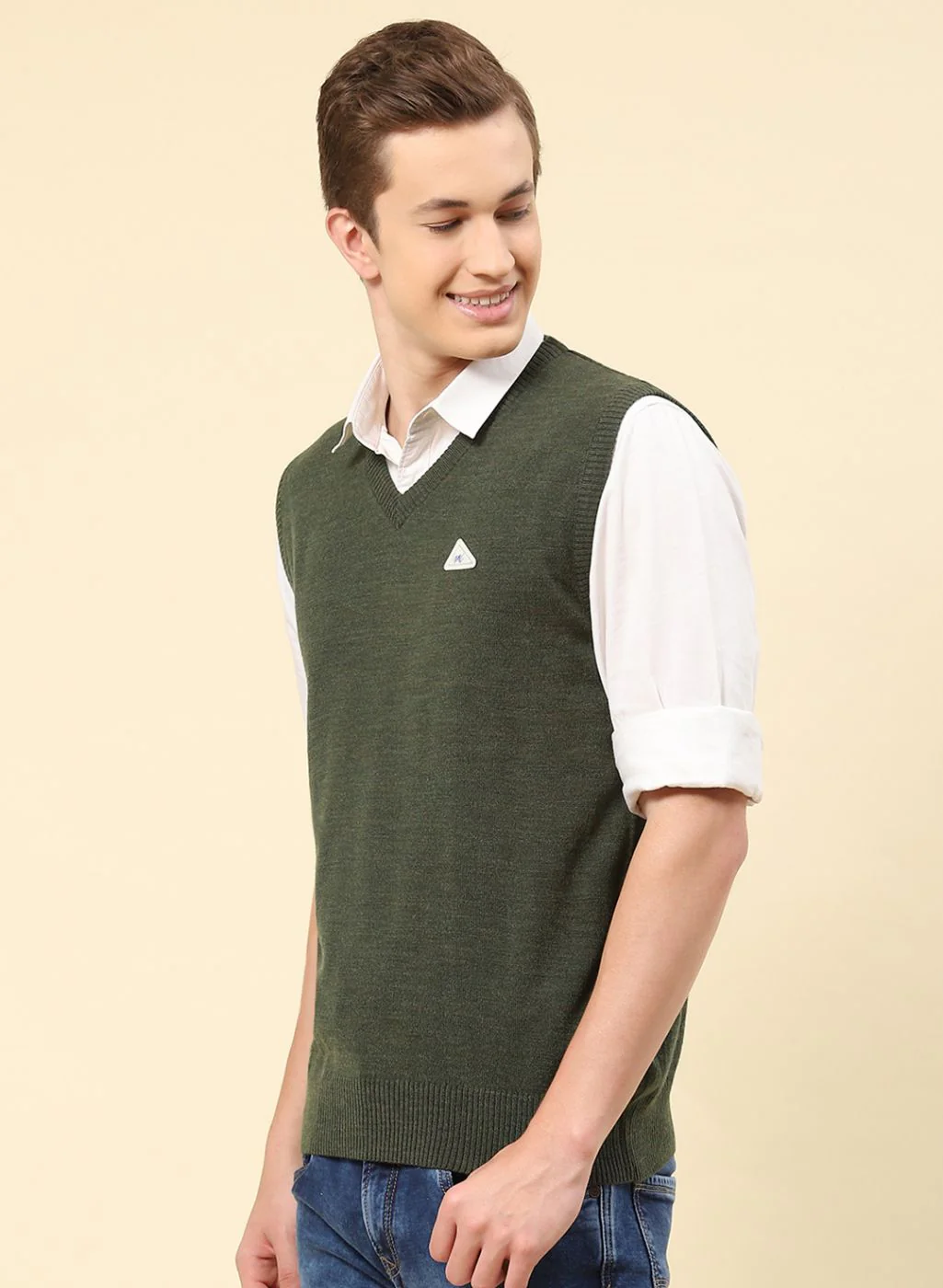 Men Green Solid Blend wool Sweater - Image 3