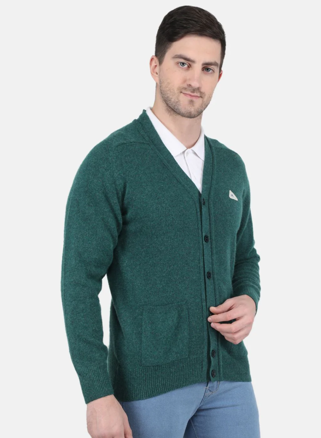 Men Green Solid Cardigan - Image 6