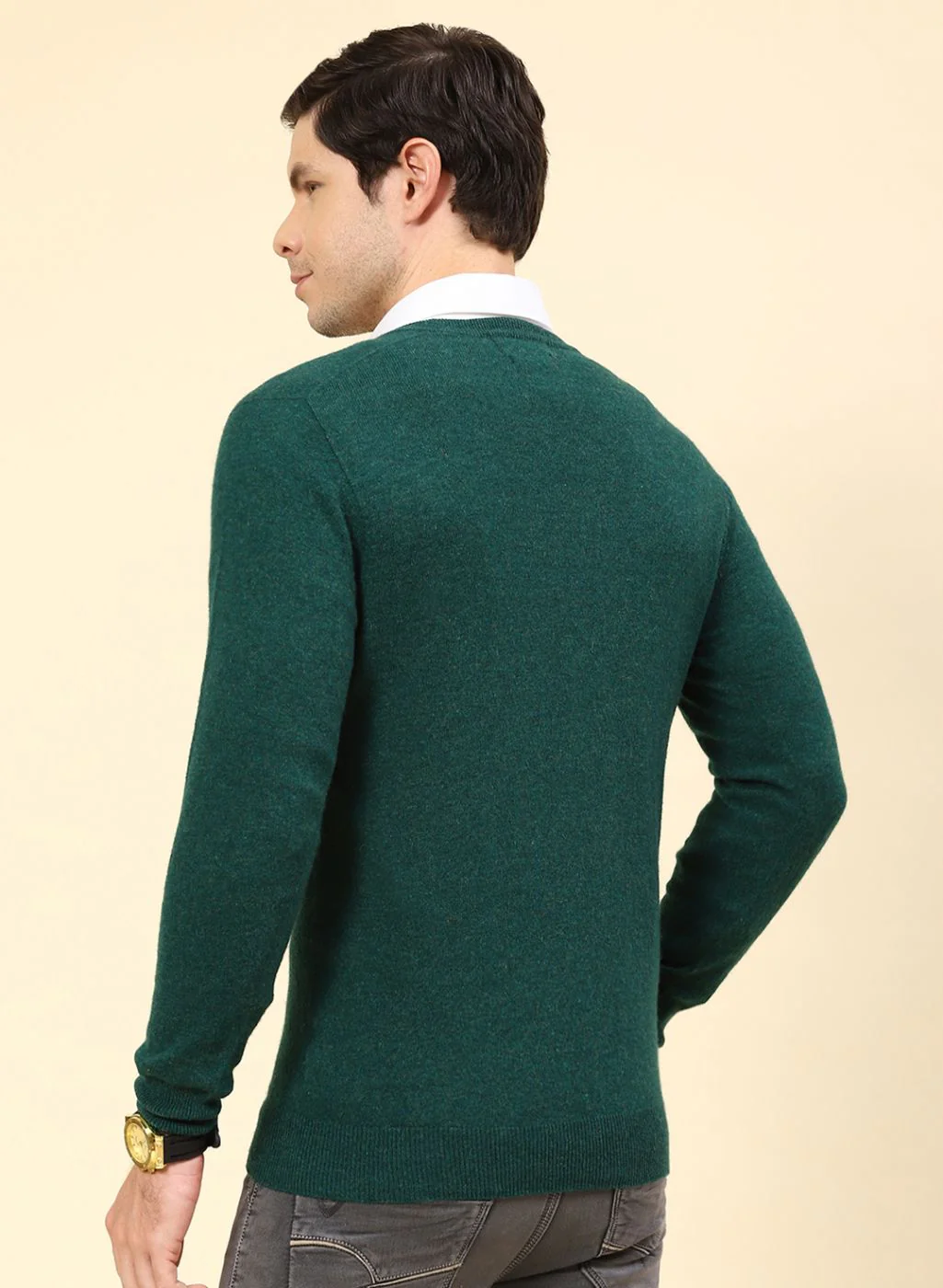 Men Green Solid Lamb wool Pullover - Image 5