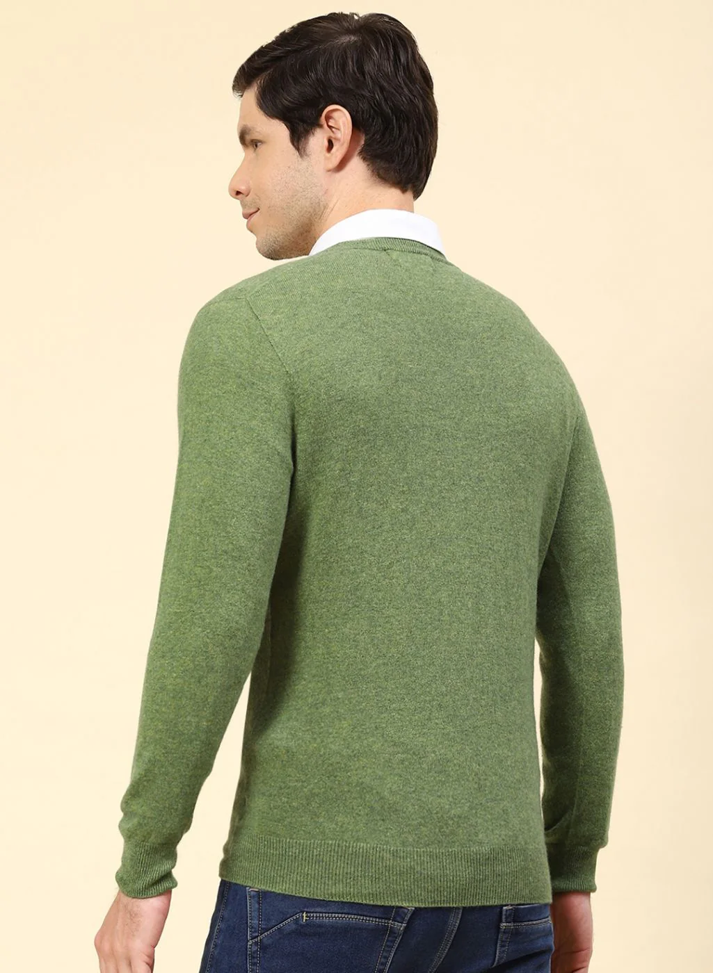 Men Green Solid Lamb wool Pullover - Image 5