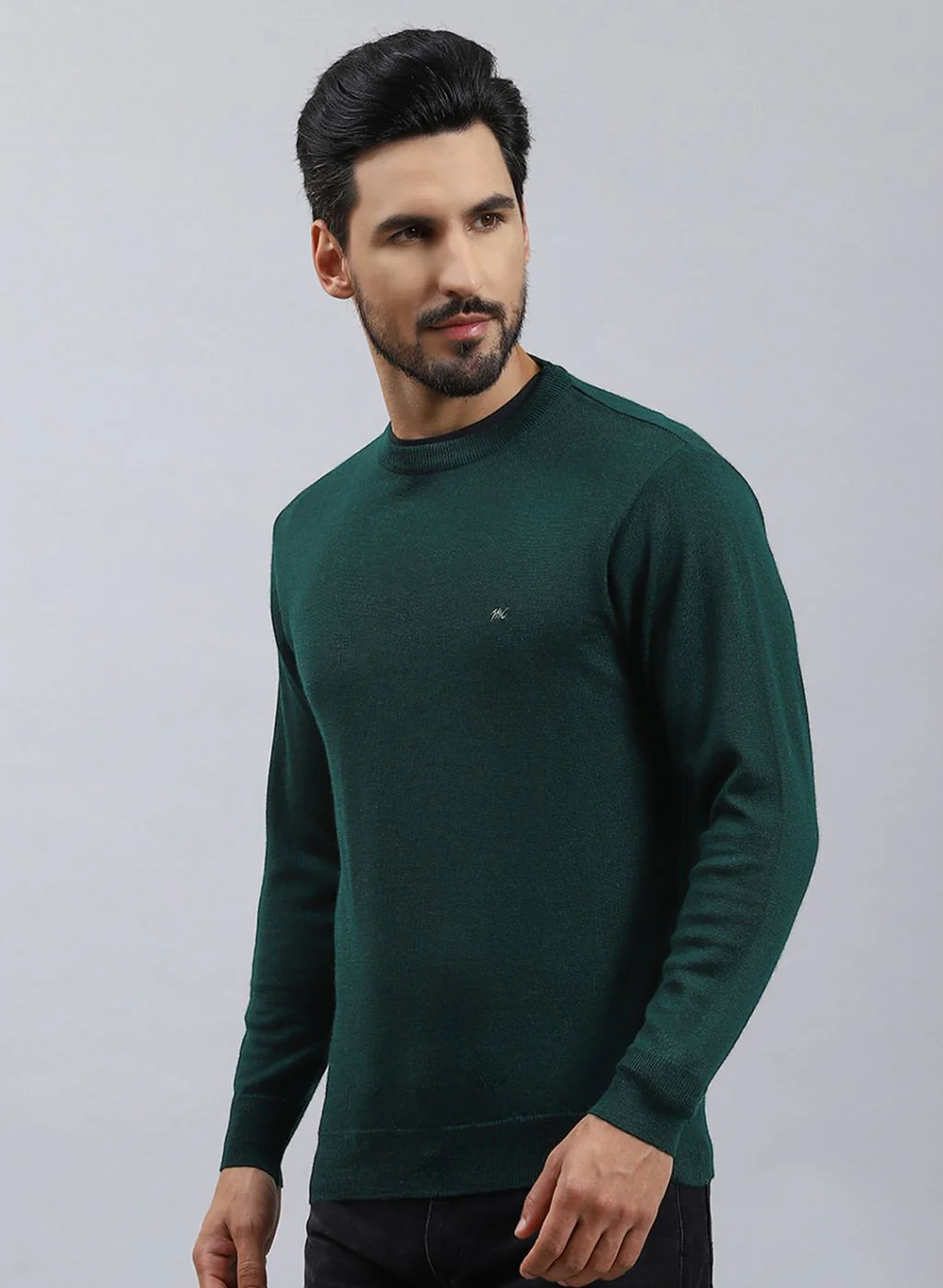 Men Green Solid Pure wool Pullover - Image 3