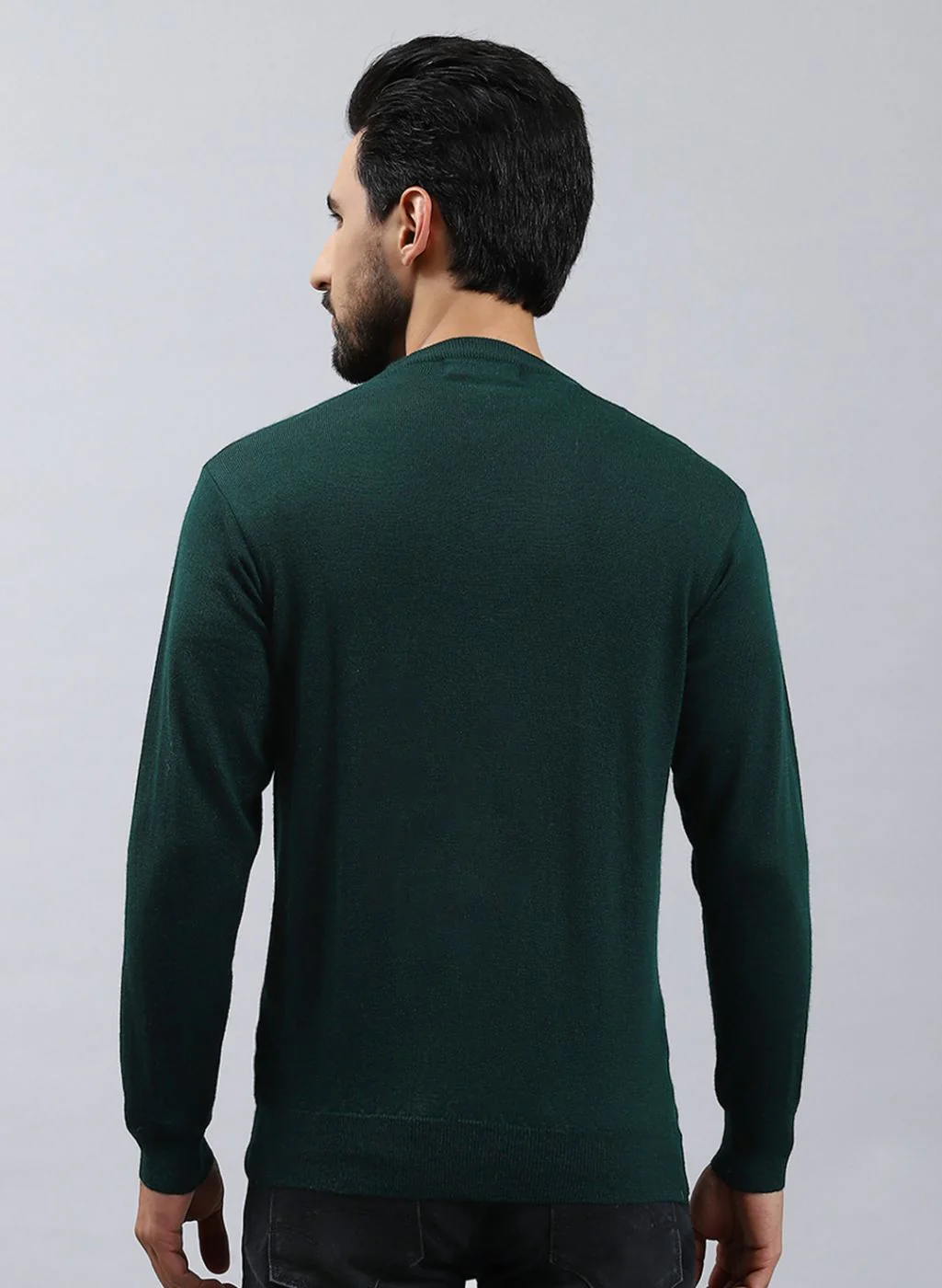 Men Green Solid Pure wool Pullover - Image 5