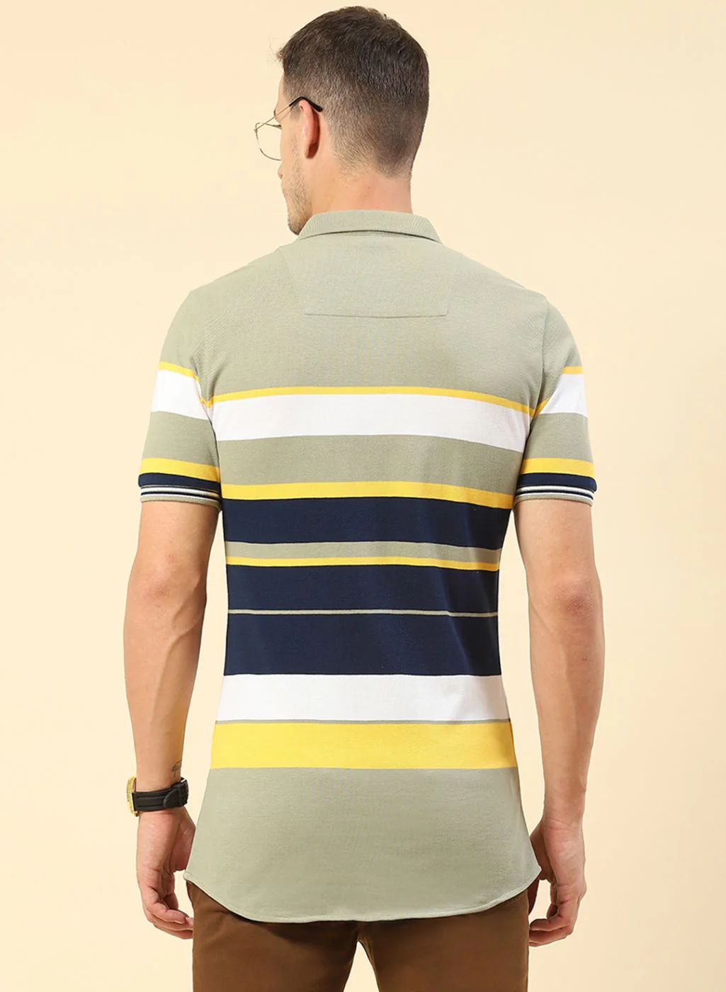 Men Green Stripe Knitted Shirt - Image 4