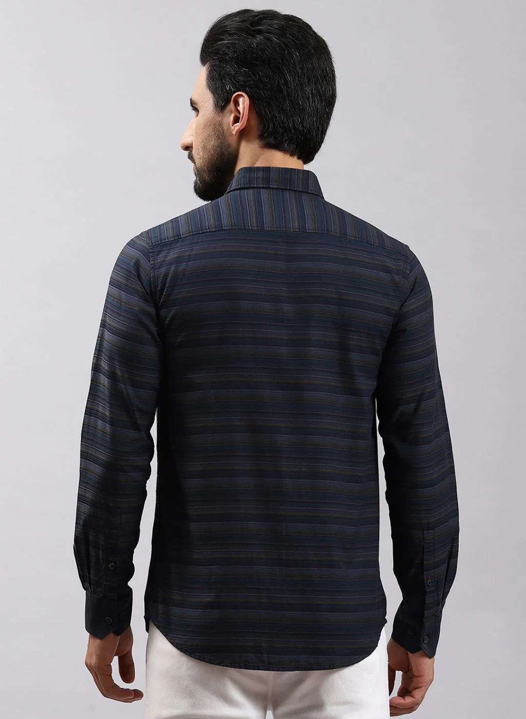 Men Green Stripe Pure Cotton Shirt - Image 5
