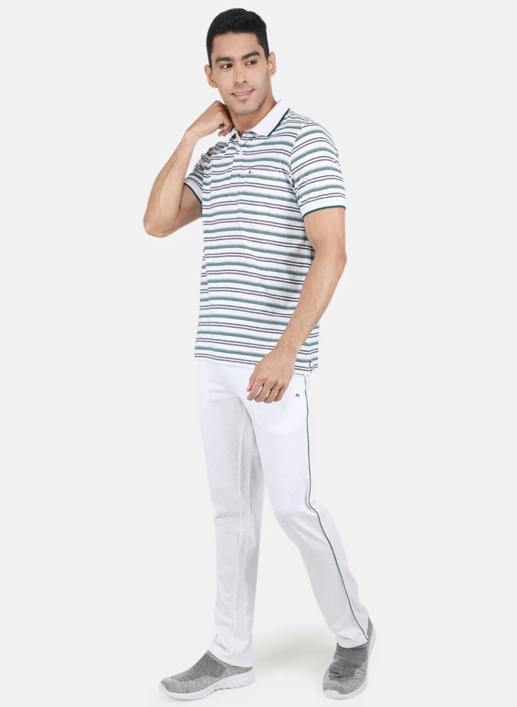 Men Grey & Green Stripe Lower Set - Image 2