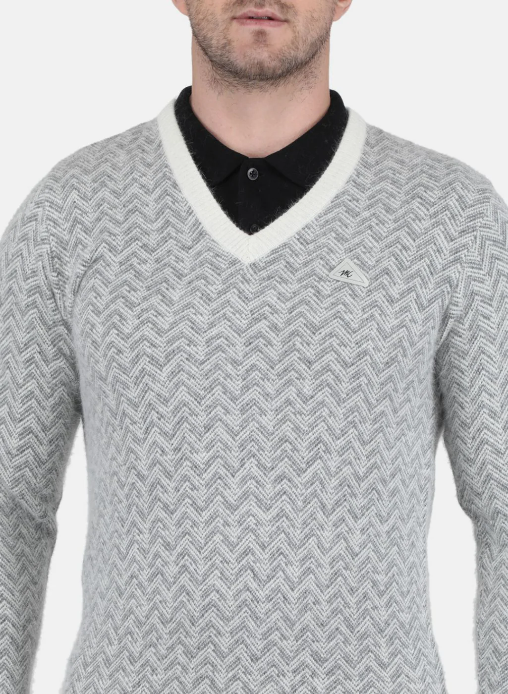 Men Grey Jaquard Pullover - Image 5