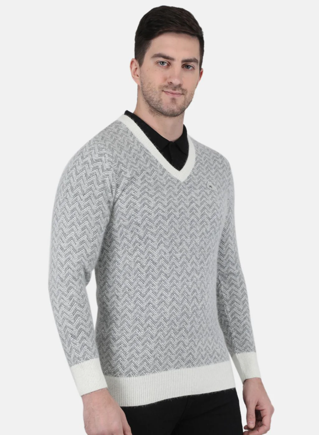 Men Grey Jaquard Pullover - Image 6