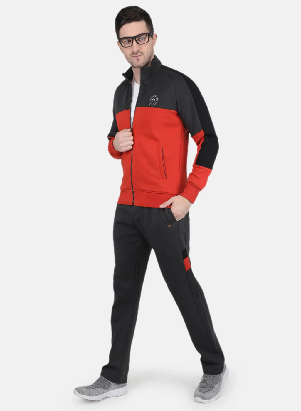 Men Grey & Orange Solid Tracksuit - Image 4