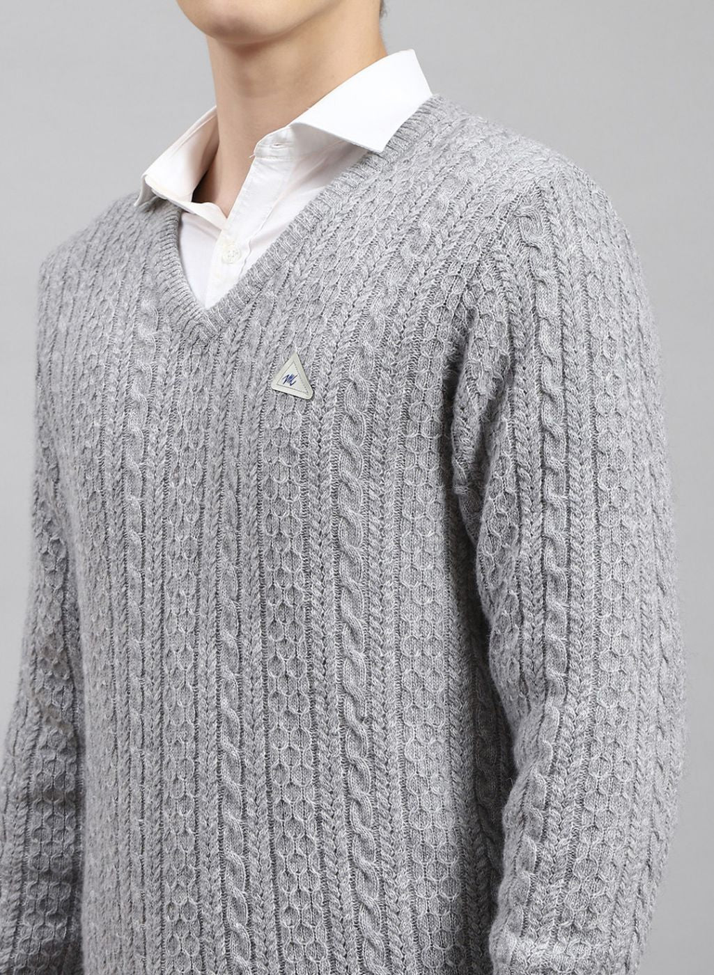 Men Grey Self Design Lamb wool Pullover - Image 6