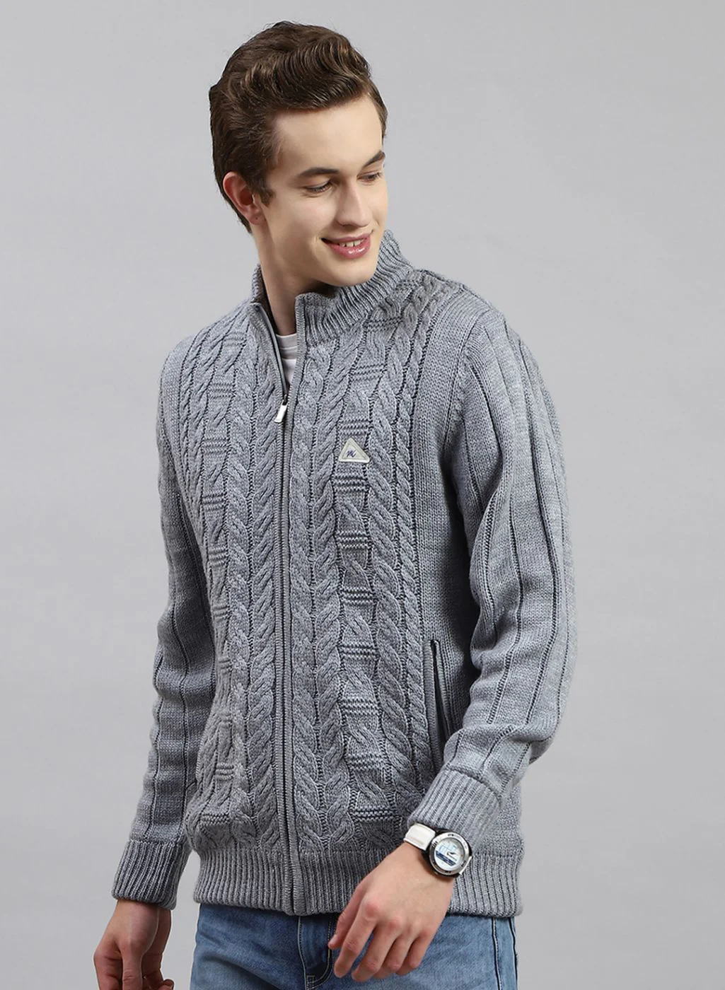 Men Grey Self Design Wool blend Jacket - Image 3