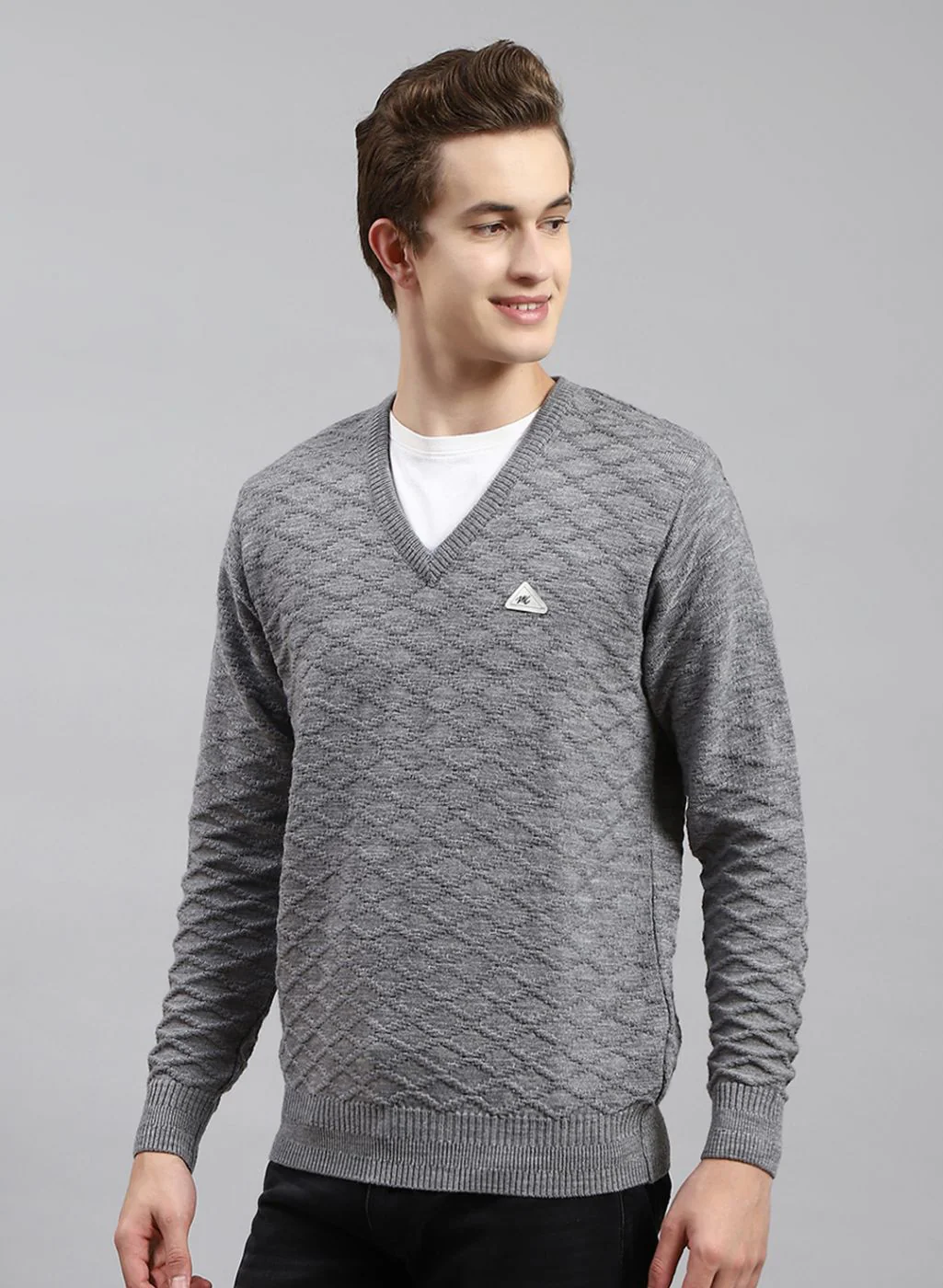 Men Grey Self Design Wool blend Pullover - Image 3