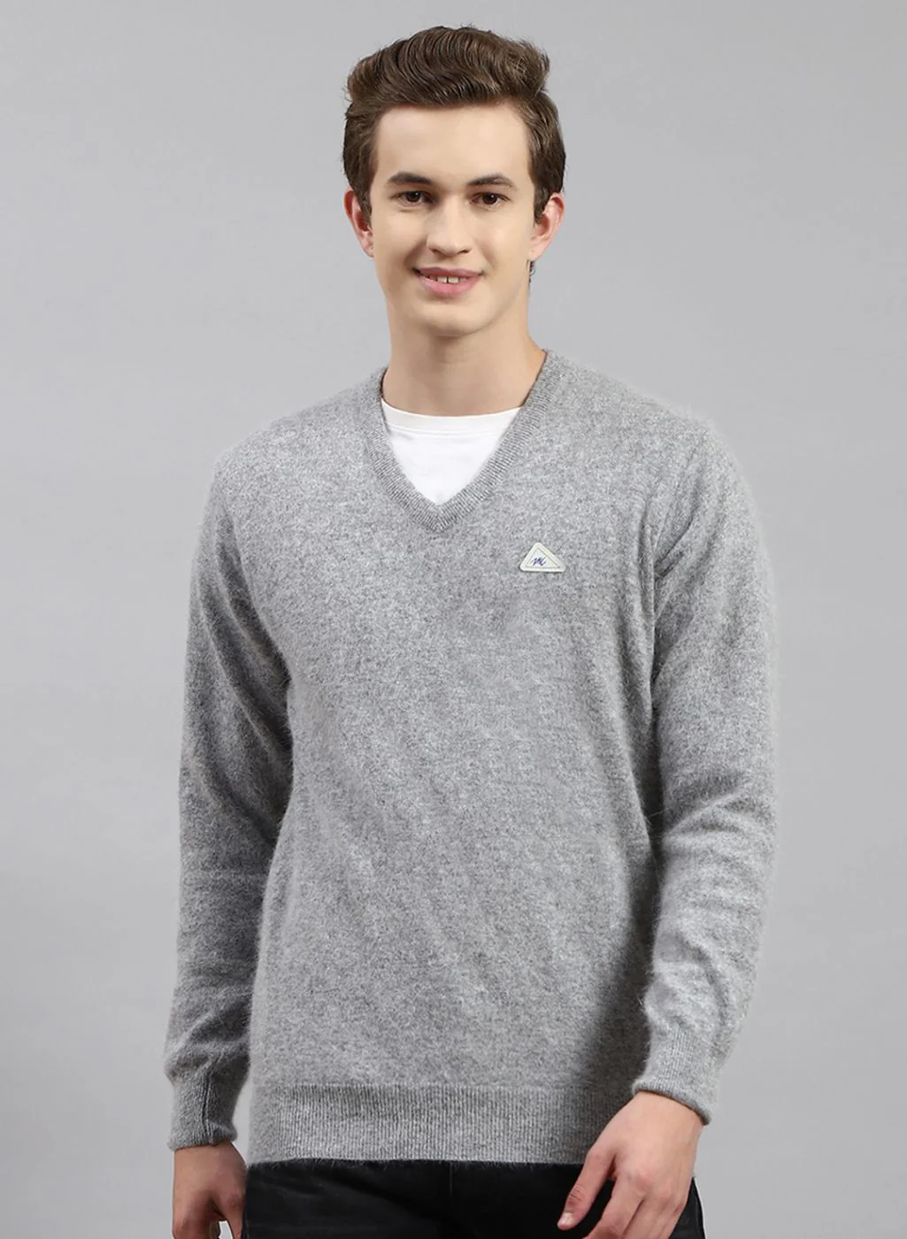 Men Grey Solid Angoora Pullover - Image 2