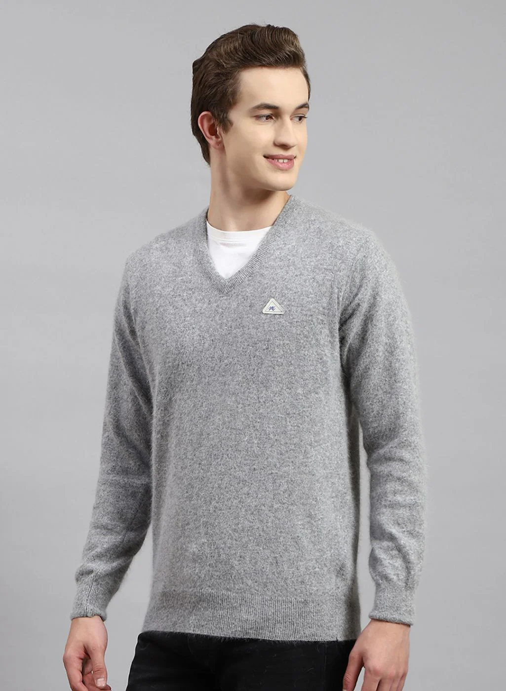 Men Grey Solid Angoora Pullover - Image 3