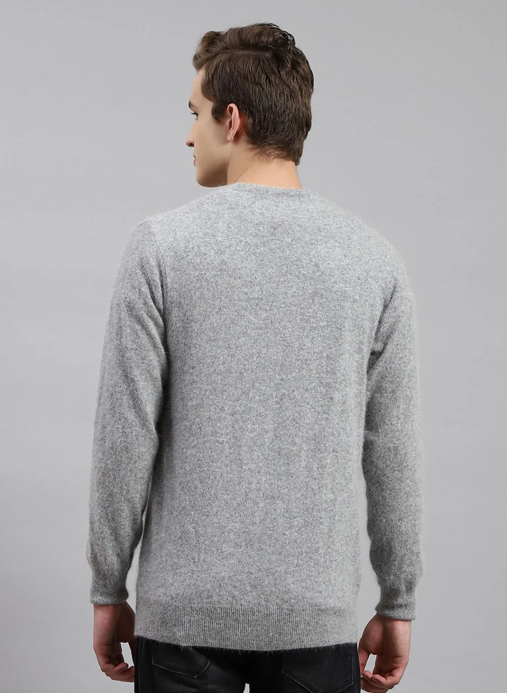 Men Grey Solid Angoora Pullover - Image 5