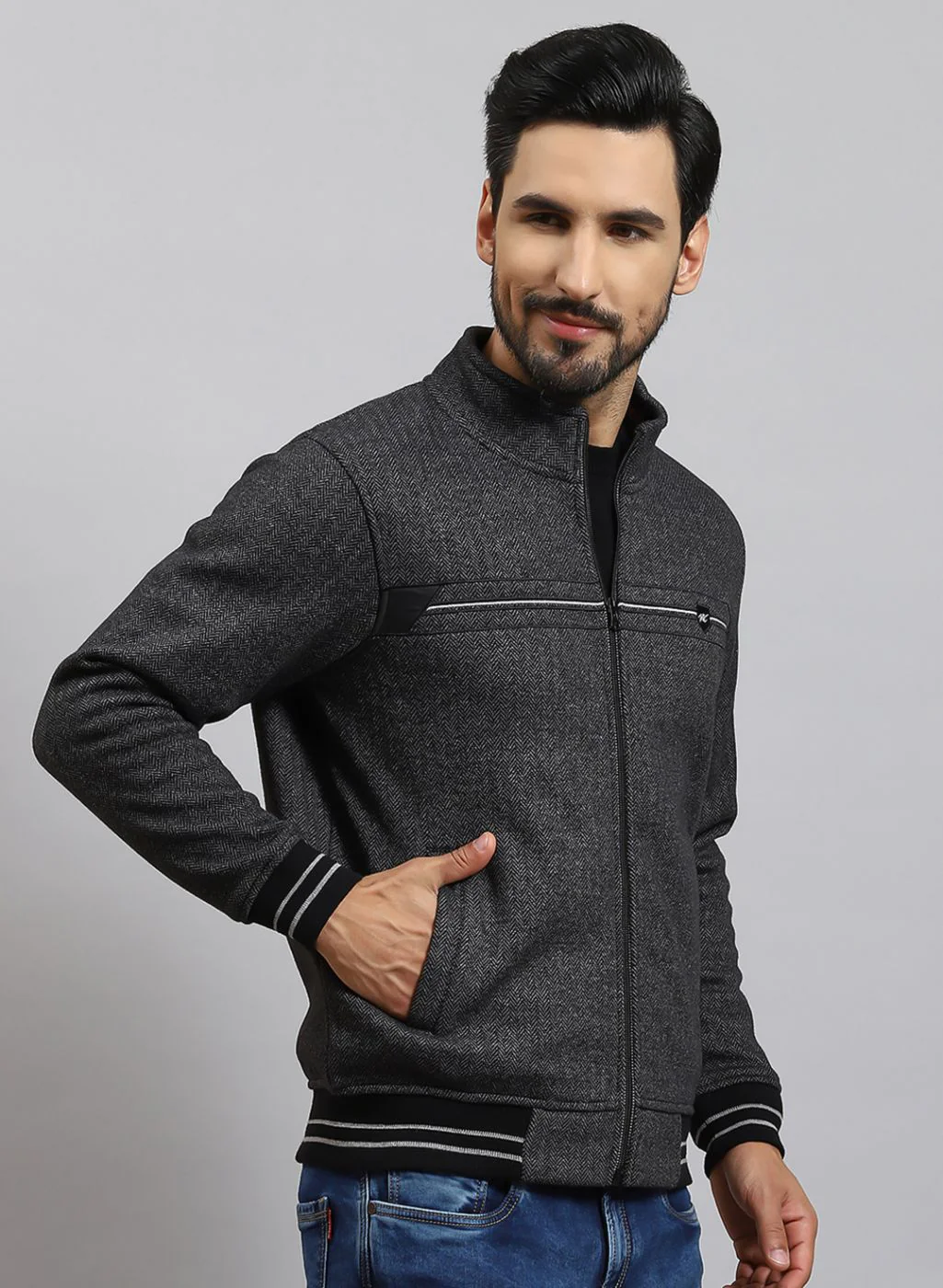 Men Grey Solid Cotton Blend Sweatshirt - Image 4