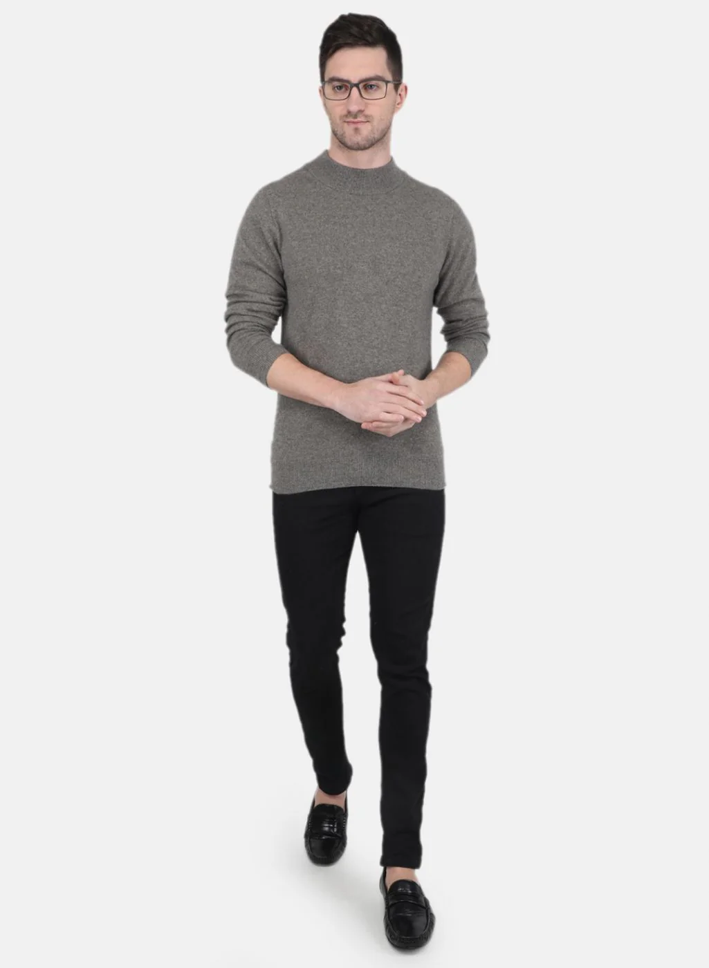 Men Grey Solid Pullover - Image 2