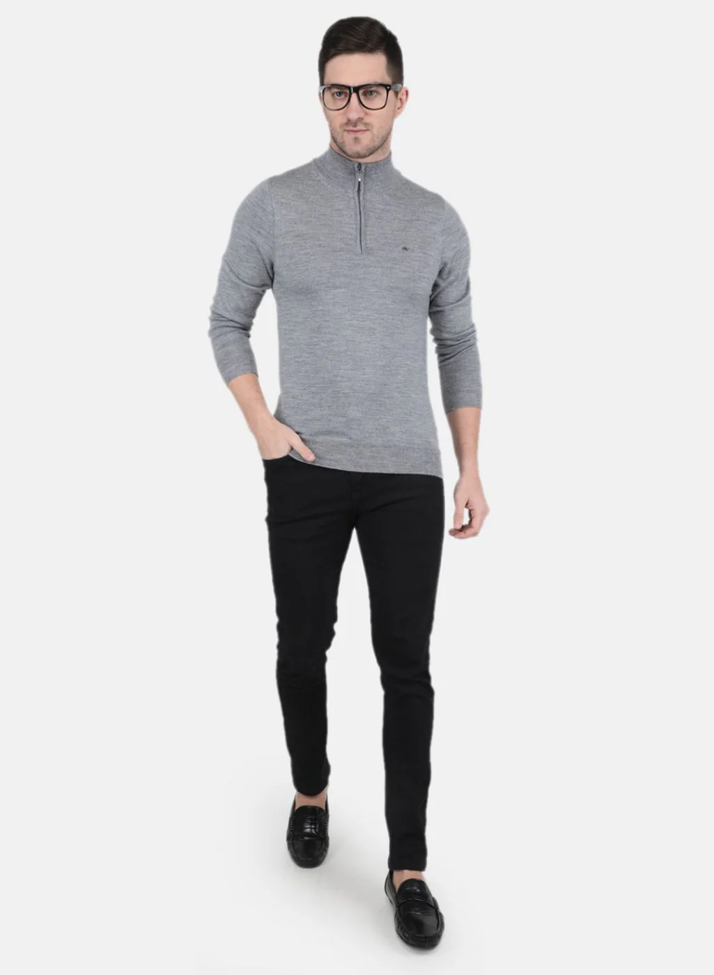 Men Grey Solid Pullover - Image 4