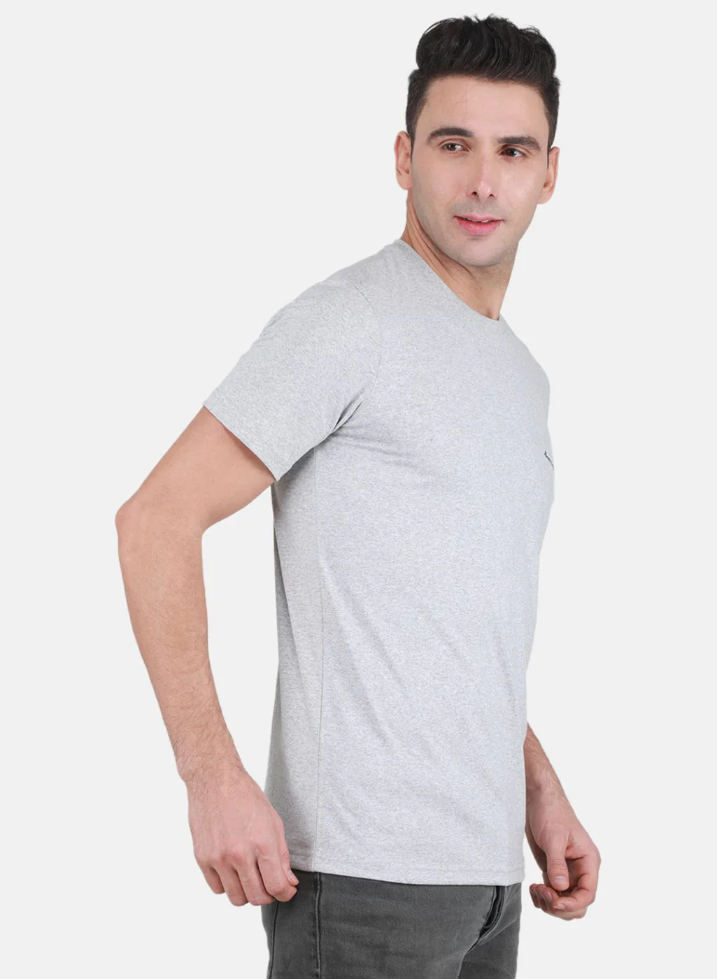 Men Grey Solid T-Shirt - Image 6