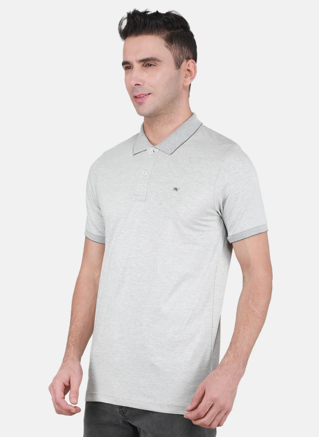 Men Grey Solid T-Shirt - Image 2