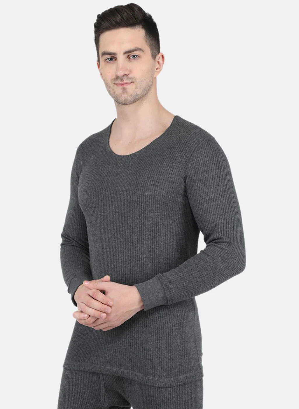 Men Grey Solid Thermal Vest - Image 2