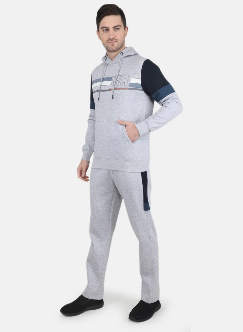 Men Grey Solid Tracksuit - Image 2