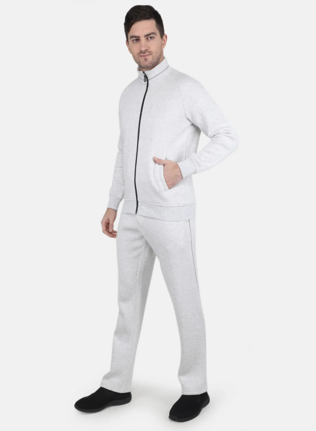 Men Grey Solid Tracksuit - Image 2
