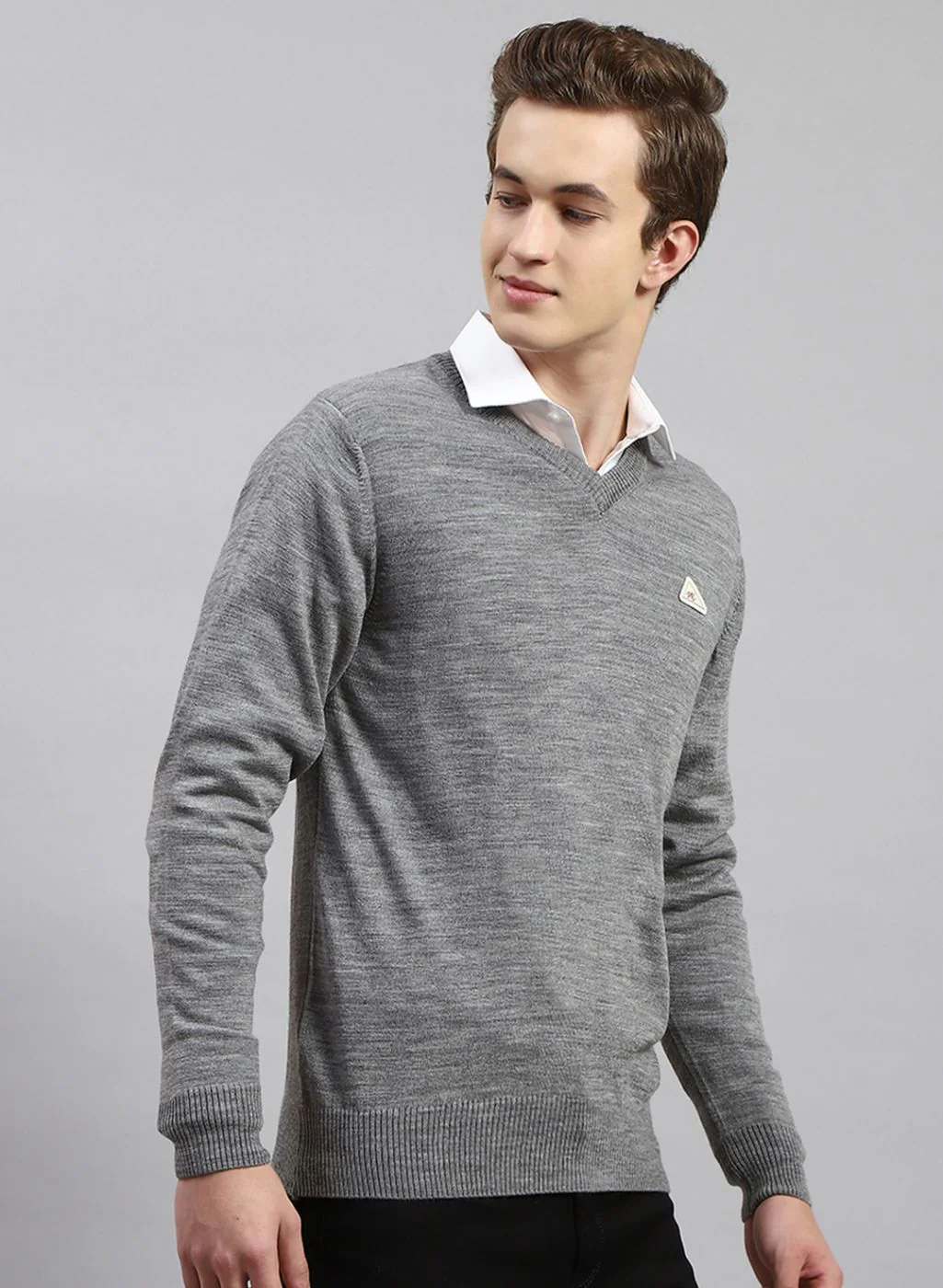 Men Grey Solid Wool blend Pullover - Image 4