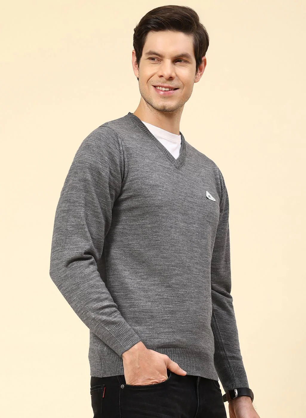 Men Grey Solid Wool blend Pullover - Image 4