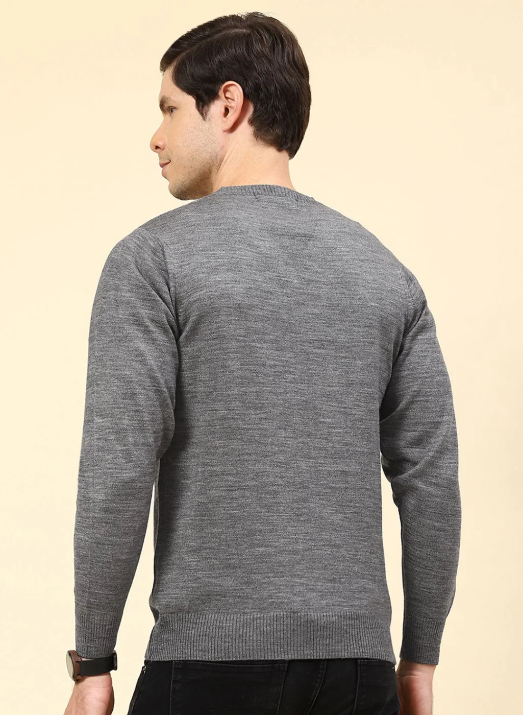 Men Grey Solid Wool blend Pullover - Image 5