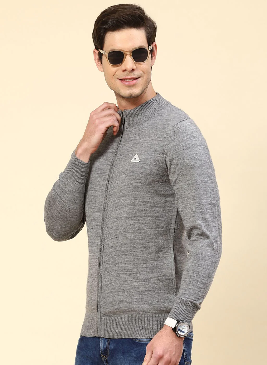 Men Grey Solid Wool blend Pullover - Image 3