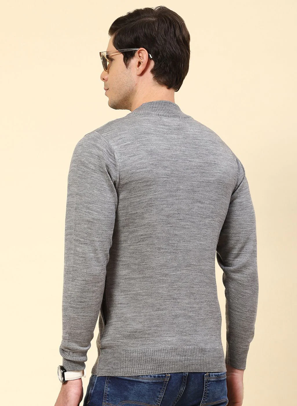 Men Grey Solid Wool blend Pullover - Image 5
