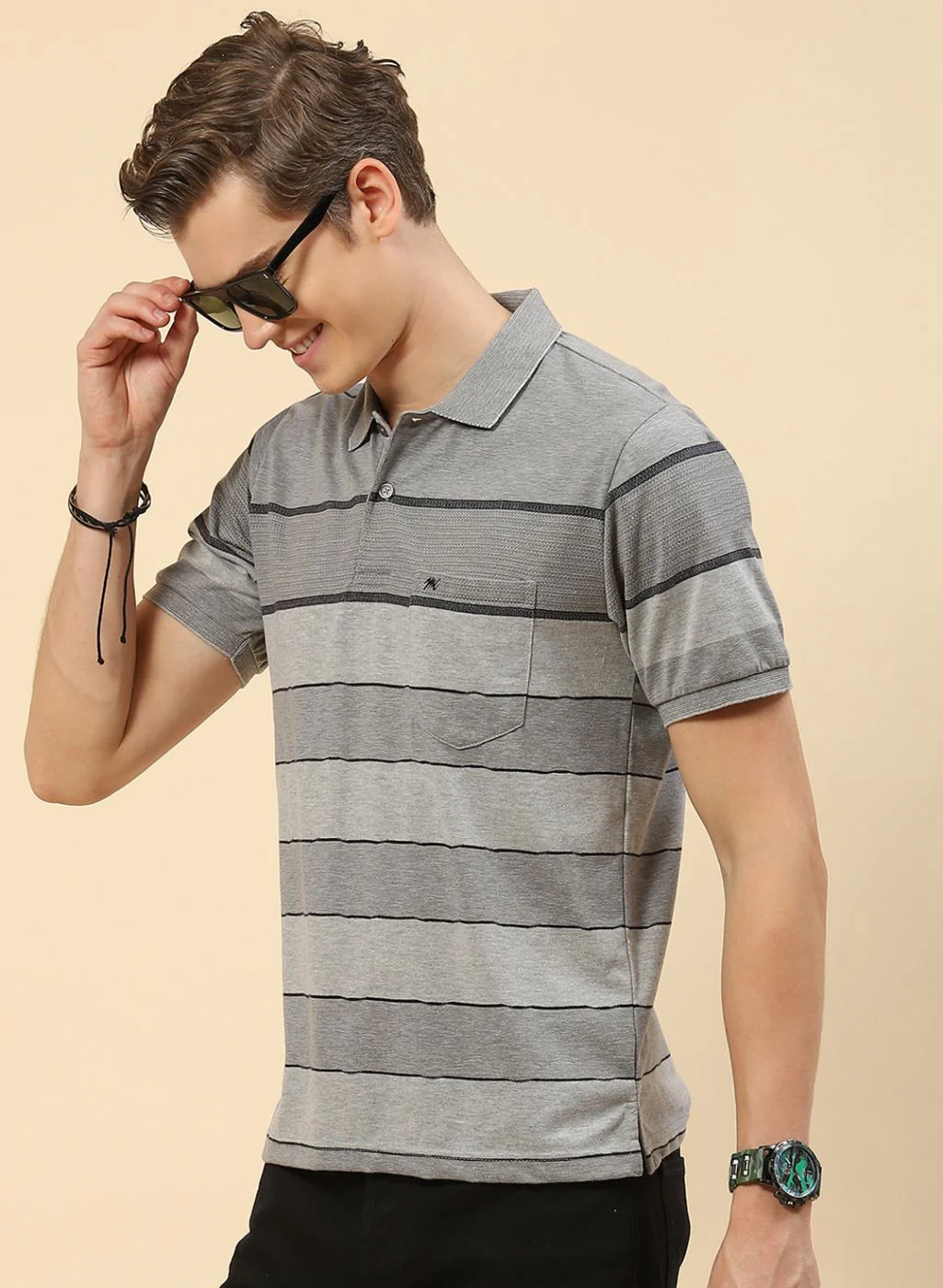 Men Grey Stripe T-Shirt - Image 2
