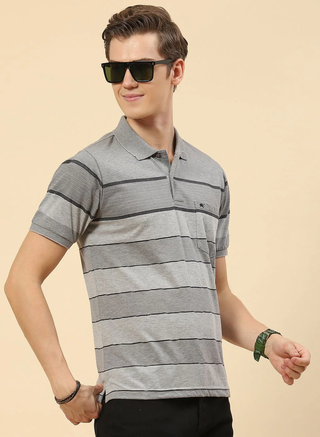 Men Grey Stripe T-Shirt - Image 3