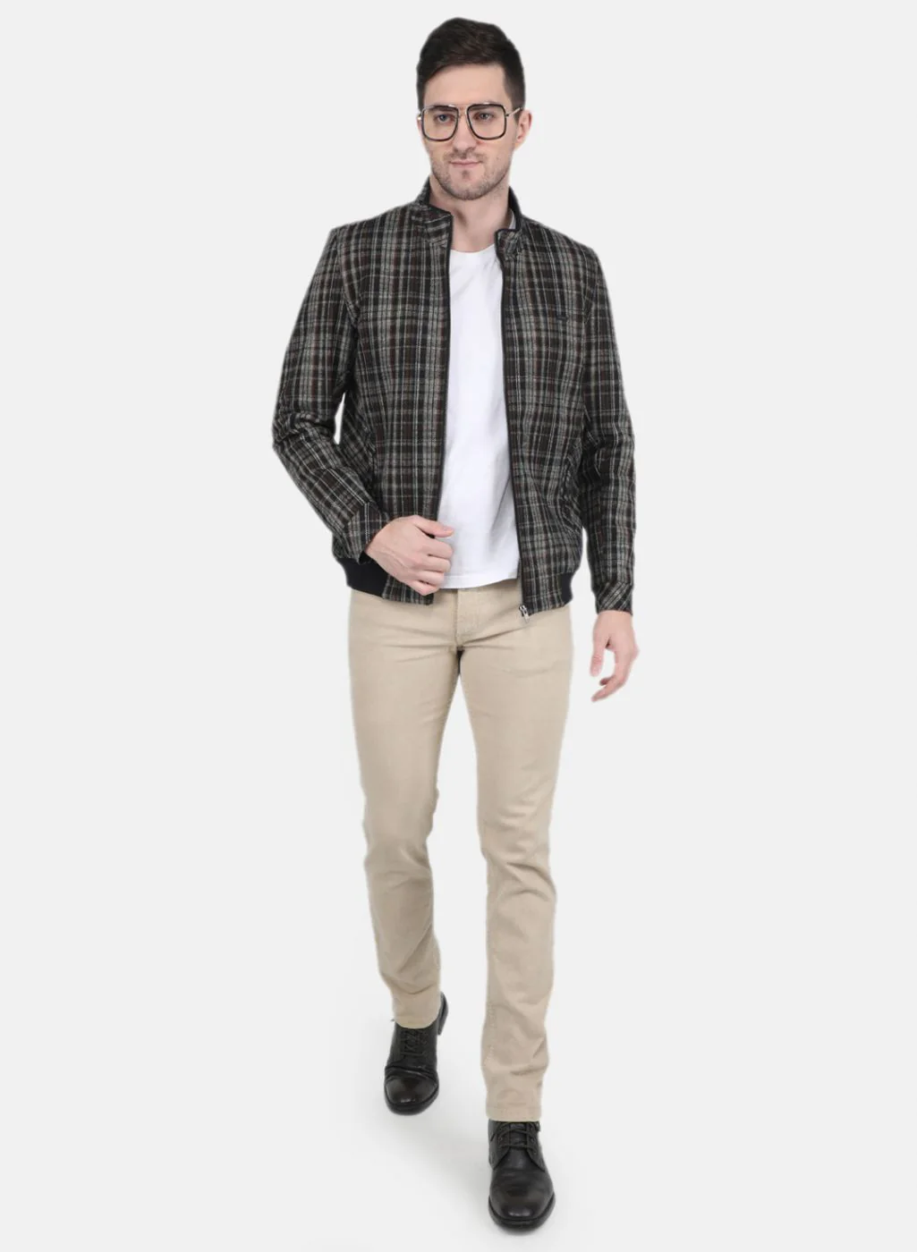 Men Khaki Check Coat - Image 4