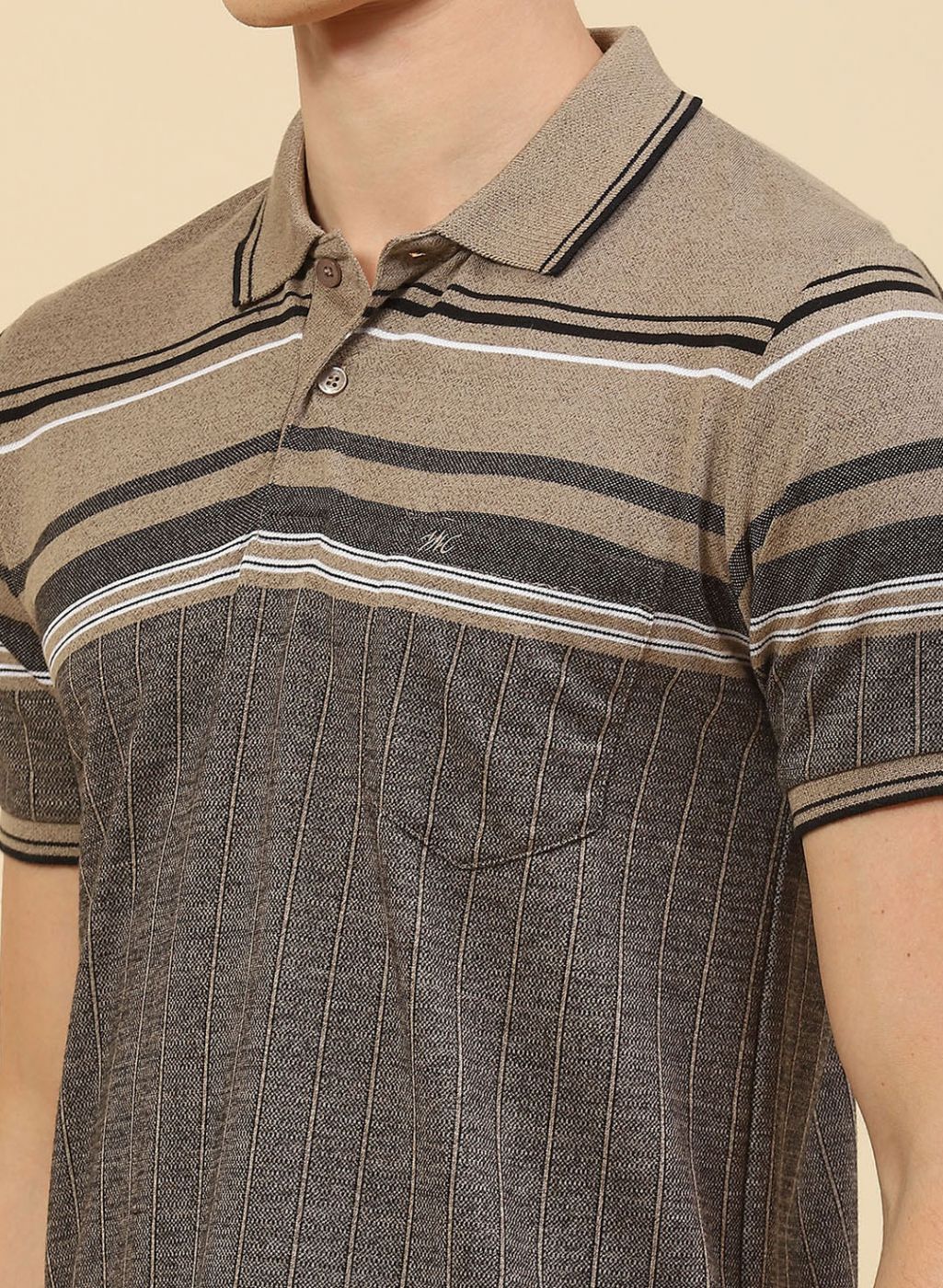 Men Khaki Stripe T-Shirt - Image 6