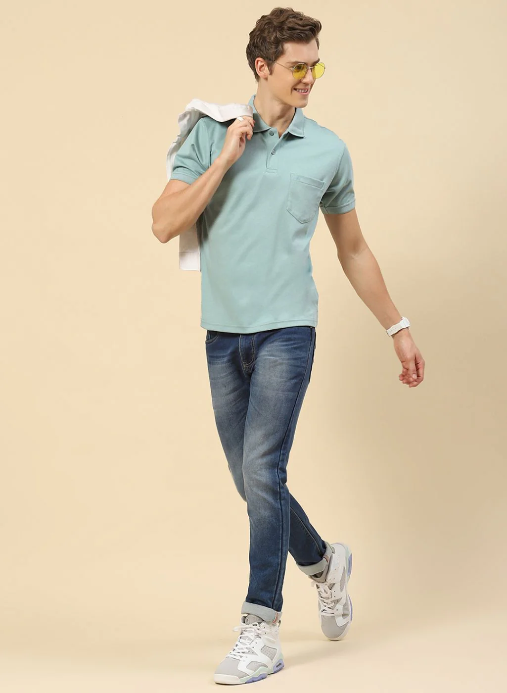 Men Light Blue Plain T-Shirt - Image 2