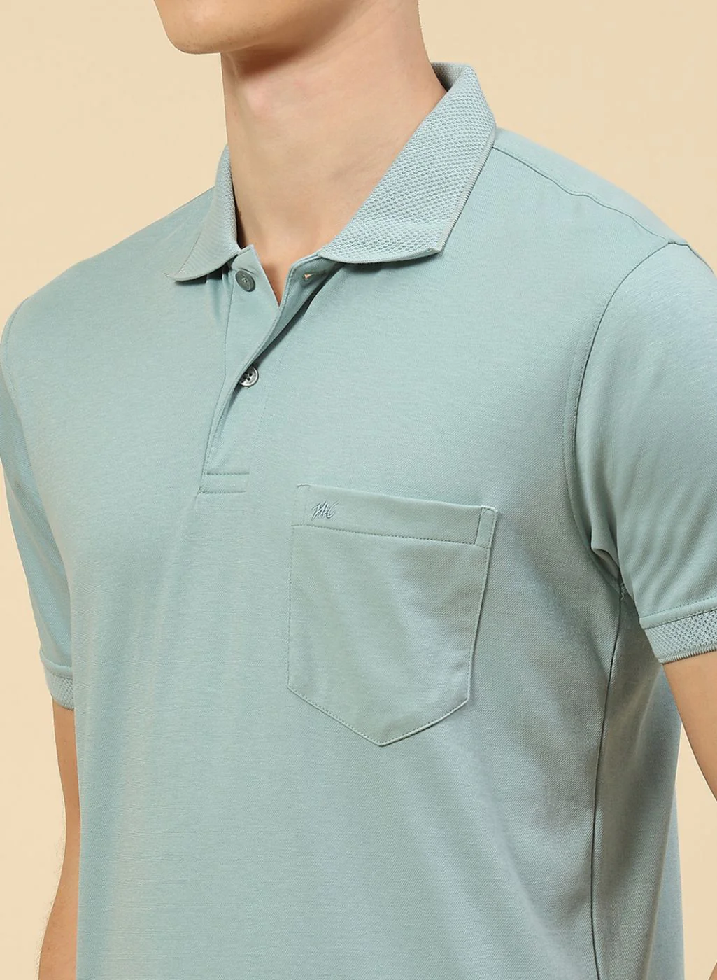 Men Light Blue Plain T-Shirt - Image 6