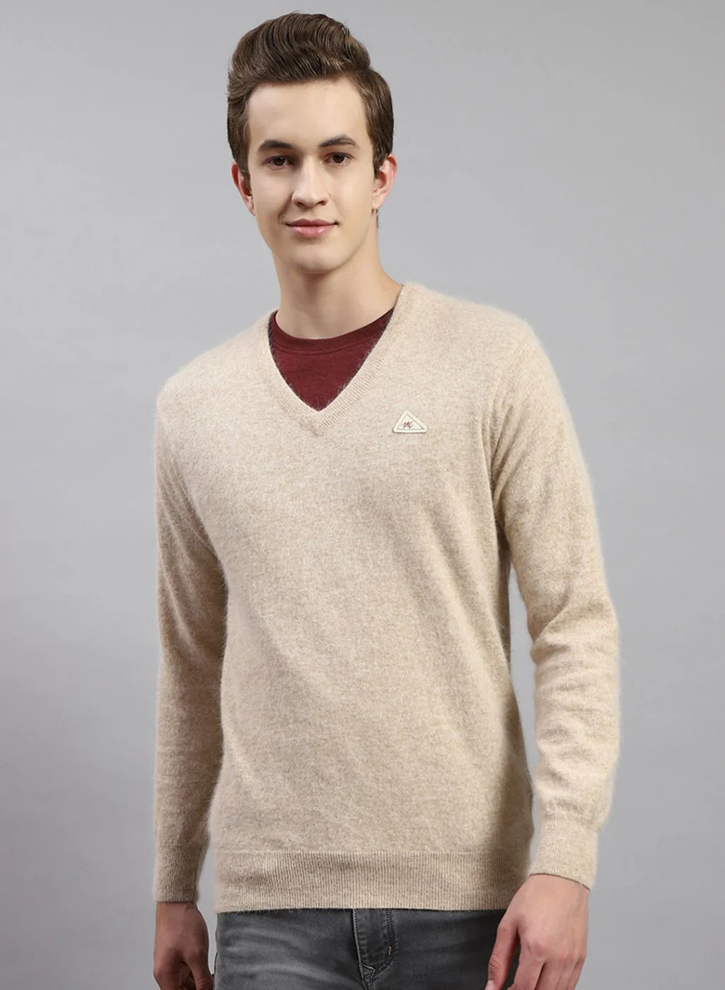 Men Light Brown Solid Angoora Pullover - Image 2