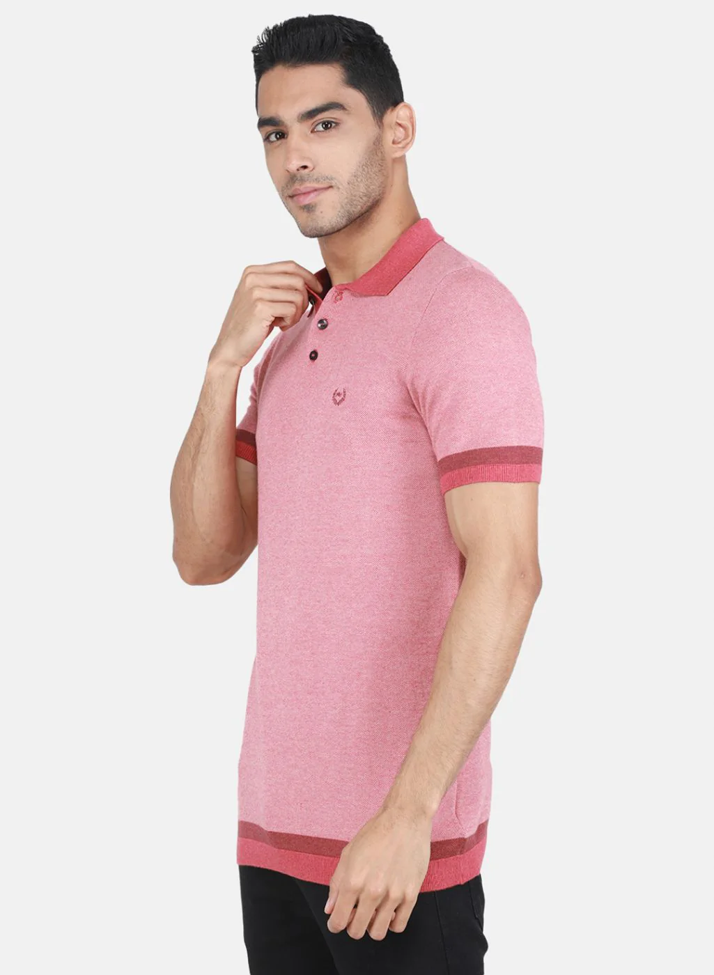 Men Light Red Self Design T-Shirt - Image 2