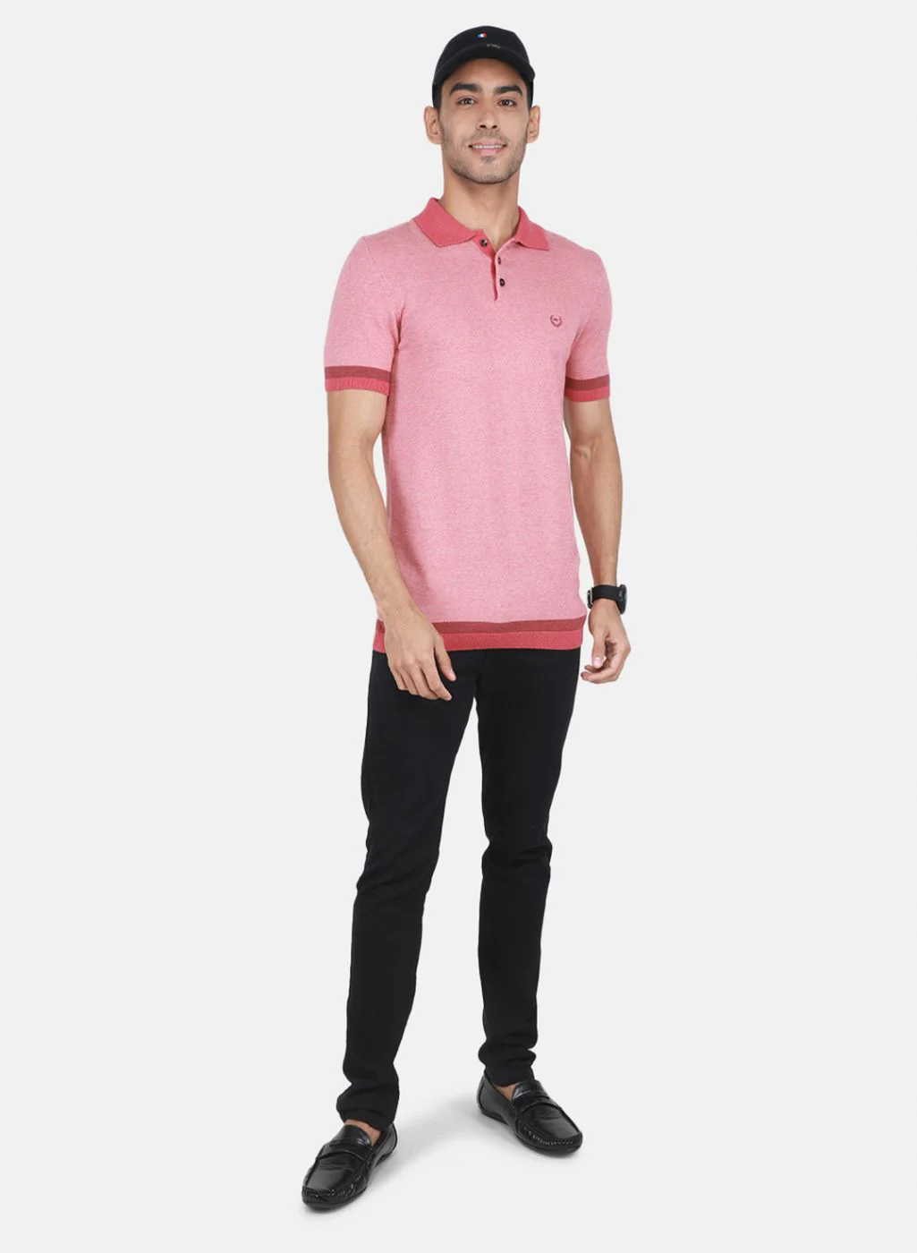 Men Light Red Self Design T-Shirt - Image 4