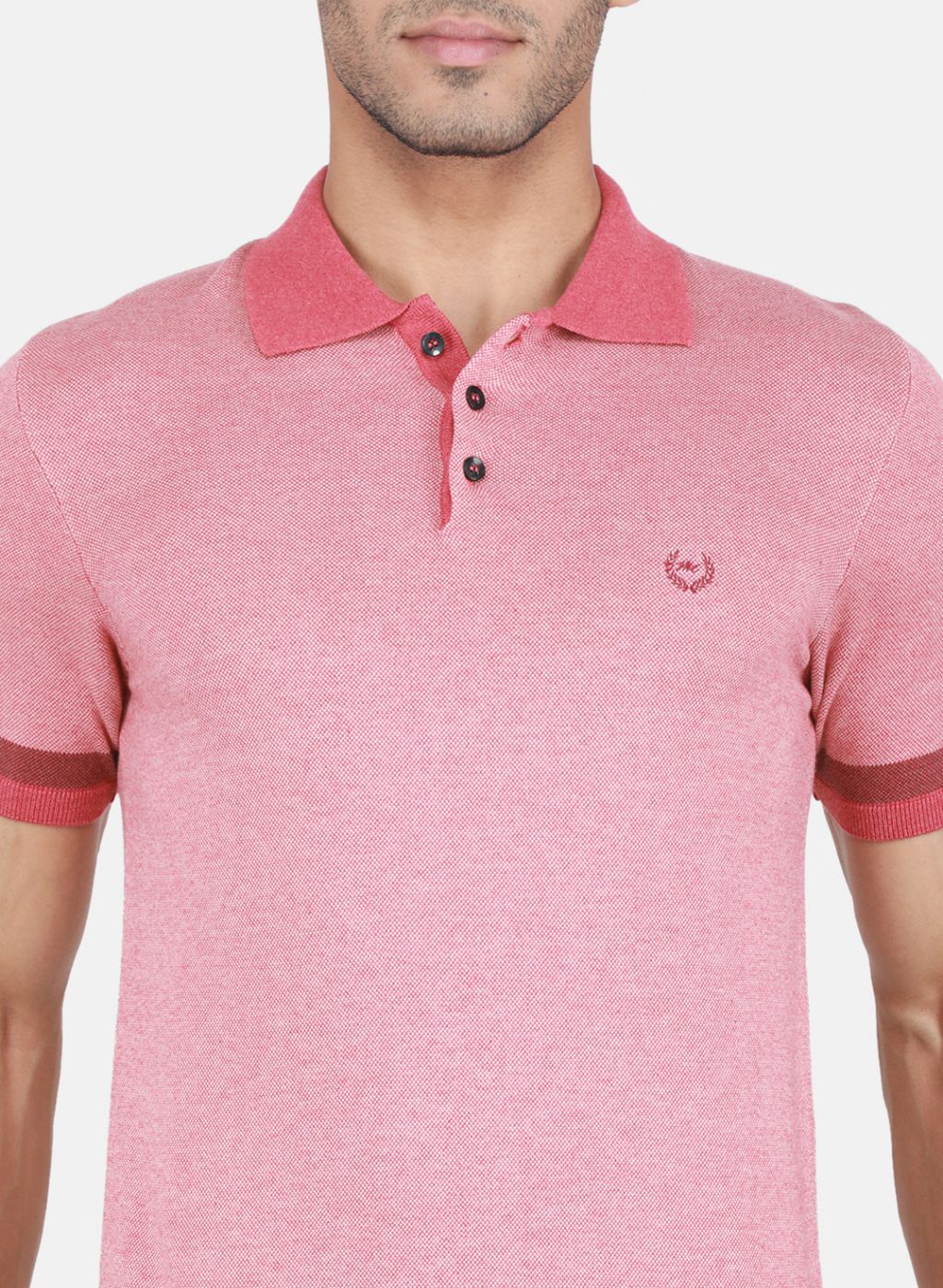 Men Light Red Self Design T-Shirt - Image 5